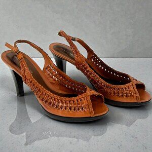 Bandolino Leather Strappy Open Toe Heels Strap and Buckle Slingback Sandals 9.5